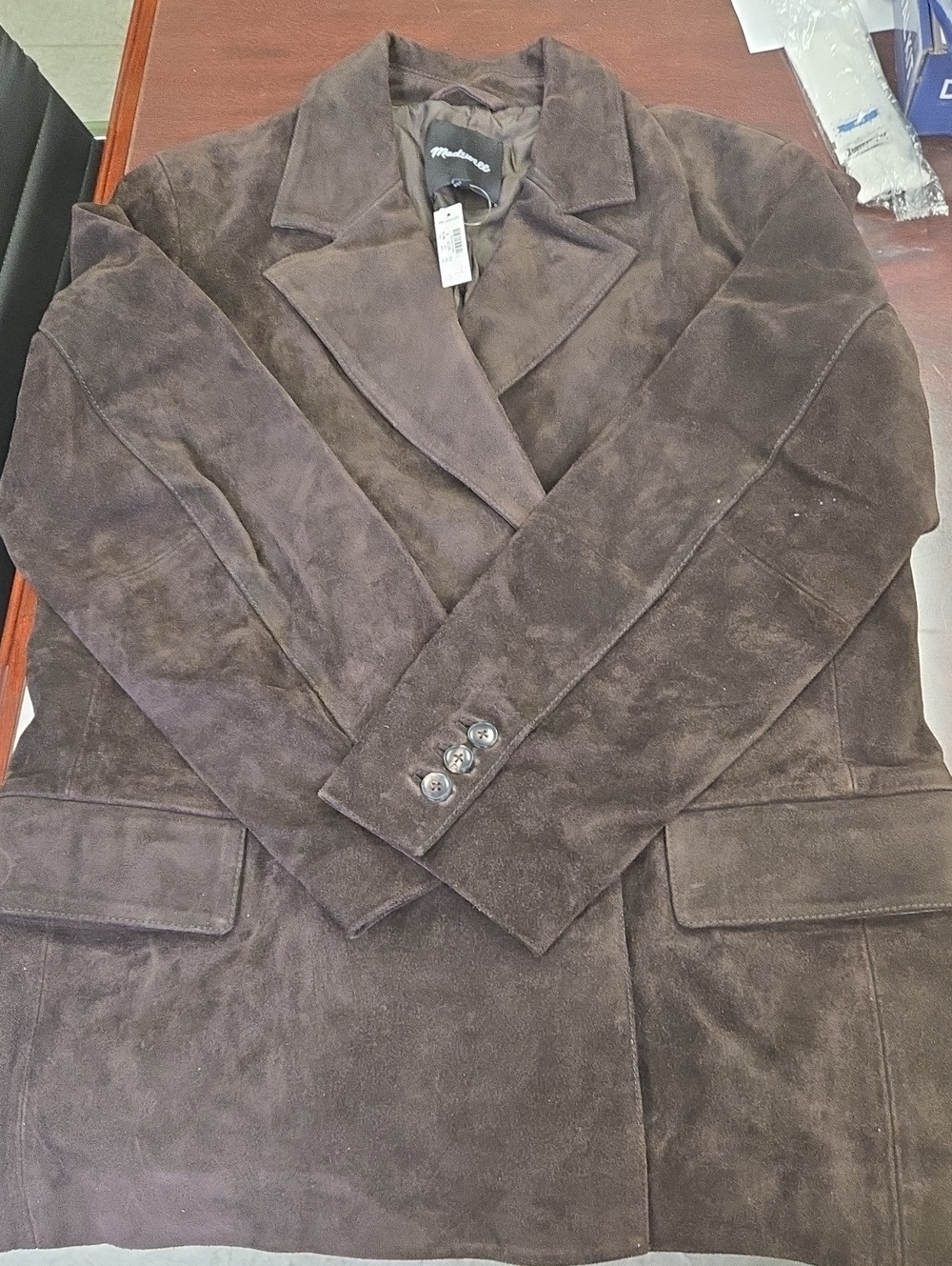 NWT Madewell Double-Breasted Blazer in Suede in Dark Carob Size M - Picture 6 of 6